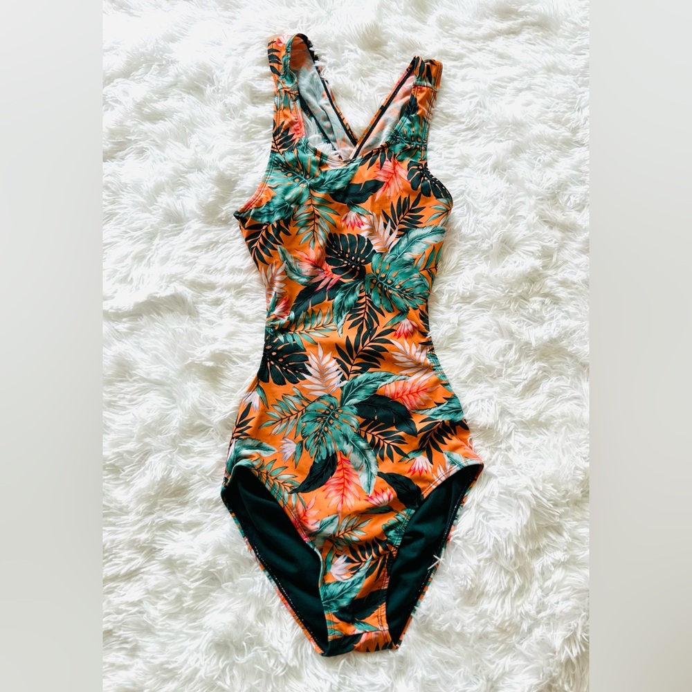 Vibrant Orange and Green One Piece Swimwear
